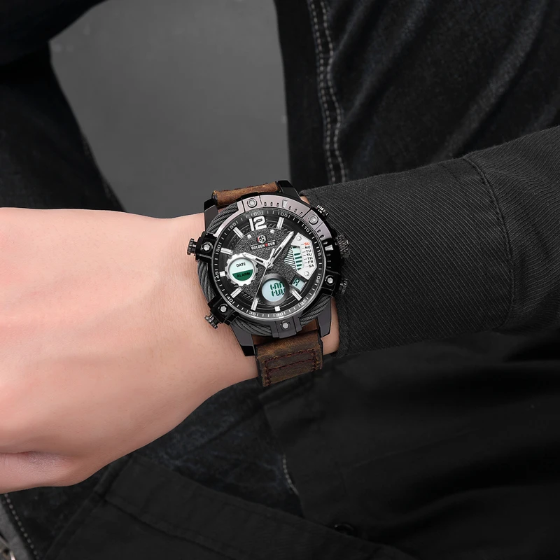 Reloj Hombre Лидирующий бренд GOLDENHOUR кварцевые мужские часы Цифровые спортивные