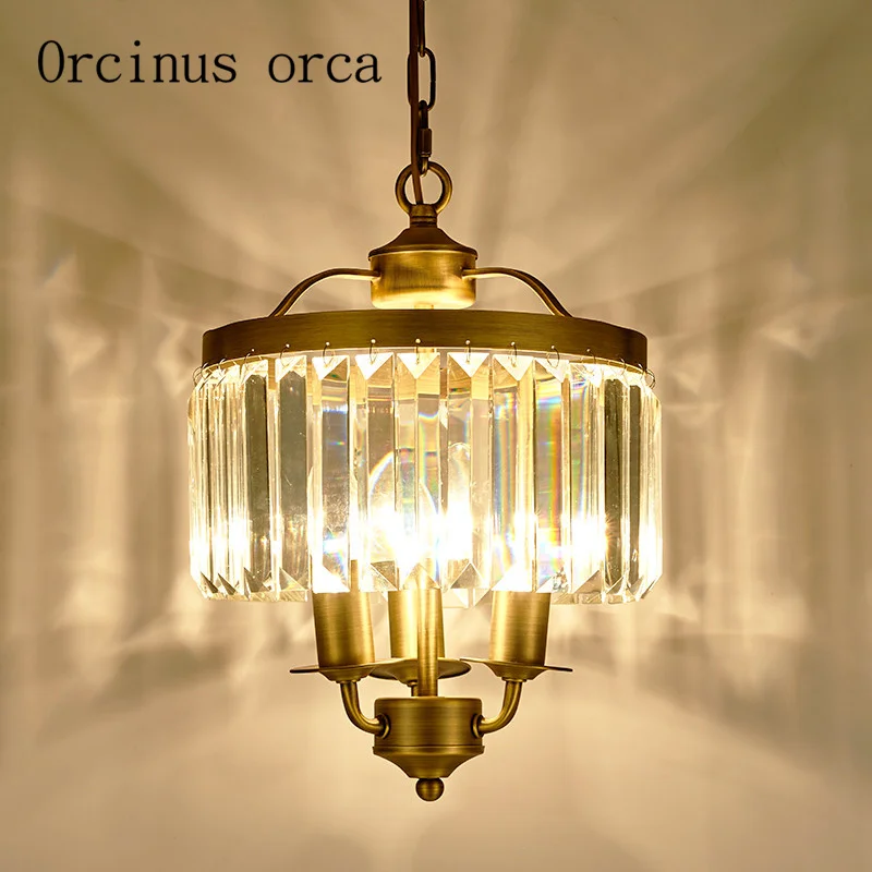

American chandelier full copper crystal European home lights creative personality hallway