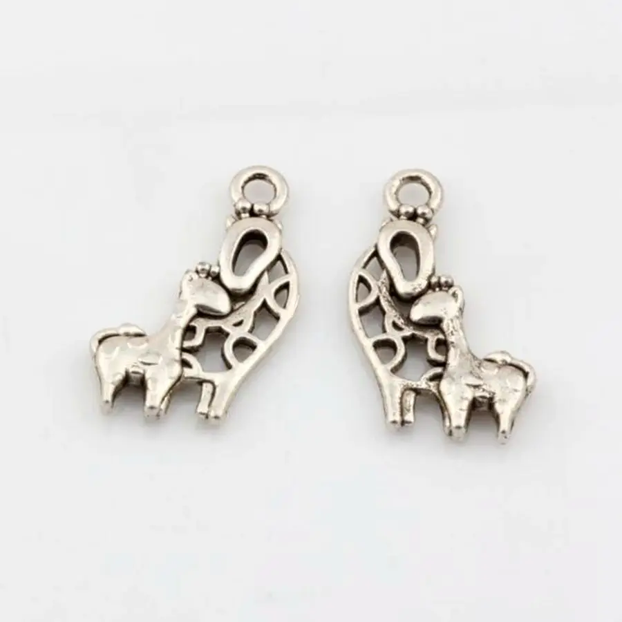 

200pcs Tibetan Silver New Hollow Giraffe Mother and Child Charm Pendants 20mm*10.5mm 36D71