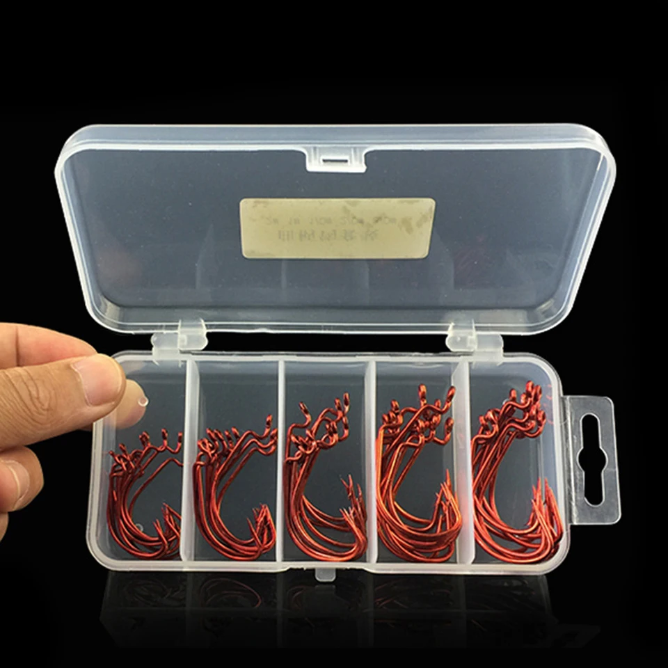 

WALK FISH 50 pcs / lot of high-carbon steel crankshafts Hooks set 1 # 2 # 1/0 # 2/0 # 3/0 # Soft Sucker Hooks hook with storage