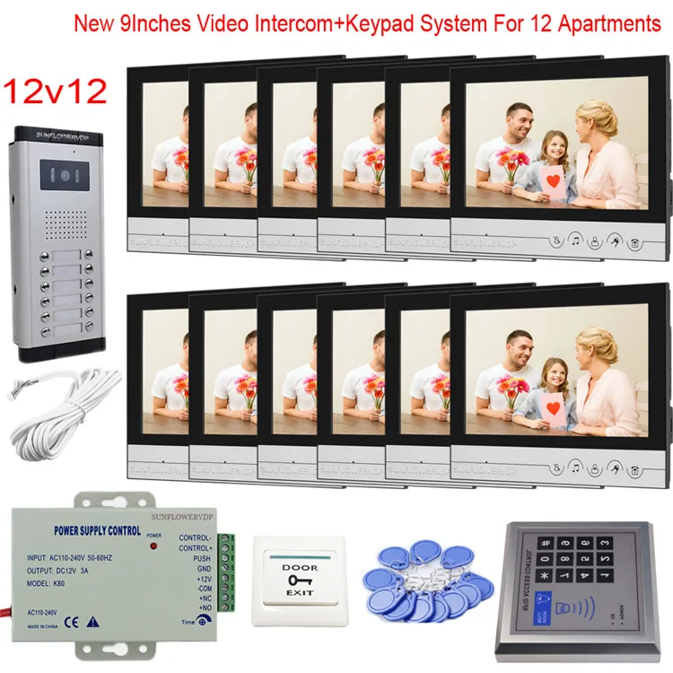 Touch Key 9” Monitor Intercom Doorbell Apartment 6/8/10/12 Interphone Video With Rfid Code Access Control System Video Call Touch Key 9” Monitor Intercom Doorbell Apartment 6/8/10/12 Interphone Video With Rfid Code Access Control System Video Call