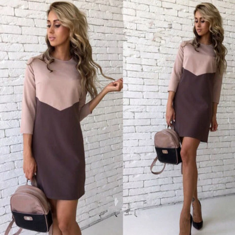 Women's Long Sleeve Dress Temperamental Contrast Color Dress Patchwork Maternity Dress Clothes for Pregnant Photo Props