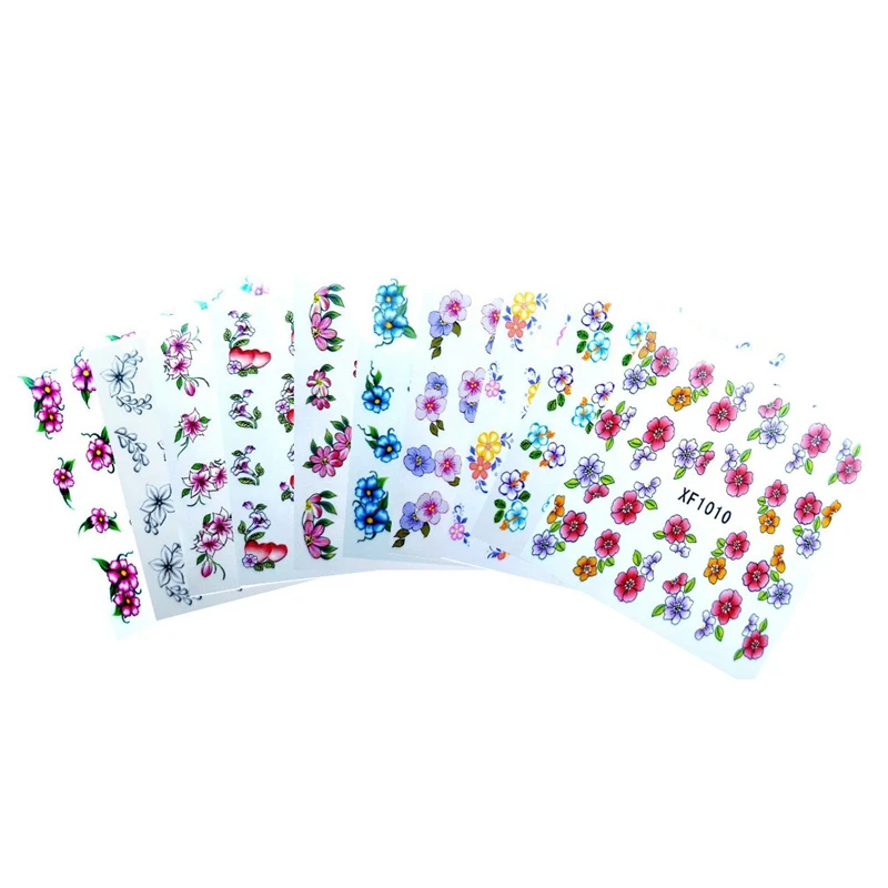 

Xf 10Pcs /Lot Flower Pattern 3D Nail Art Sticker Flower Temporary Tattoos Nail Sticker Decorative Sticker Decal
