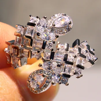 

Choucong Brand Drop Water Luxury Jewelry 925 Sterling Silver CZ Diamond Party Open Ring Adjustable Wedding Snake Rings Gift