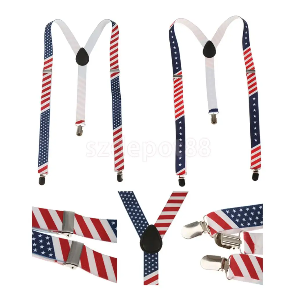 

Unisex Adult Adjustable Suspender Elastic Y-back American Flag Small Star Clip-on Braces