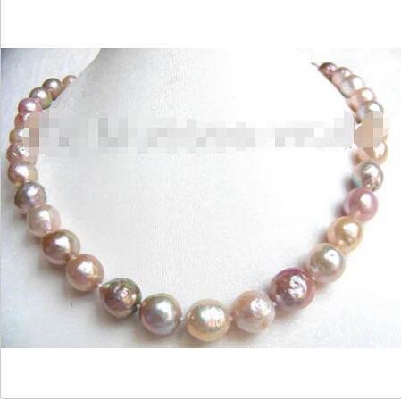 

FREE SHIPPING>>>@@ > 11mm PINK PURPLE round natural SOUTH Reborn keshi pearls necklace b1230Noble style Natural Fine jewe fast S