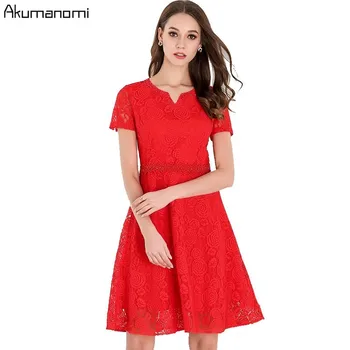 

Summer Lace Dress Women Clothing Black Red Rose Pattern V-neck Short Sleeve Beading Dress High Quality Plus Size 5XL 4XL 3XL 2XL