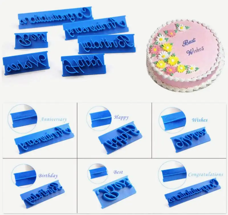 

6Pcs DIY Mold Decor Alphabet Number Letter Impress Set Cake Cookie Biscuit Stamp Embosser Cutter Gift Cake Tools