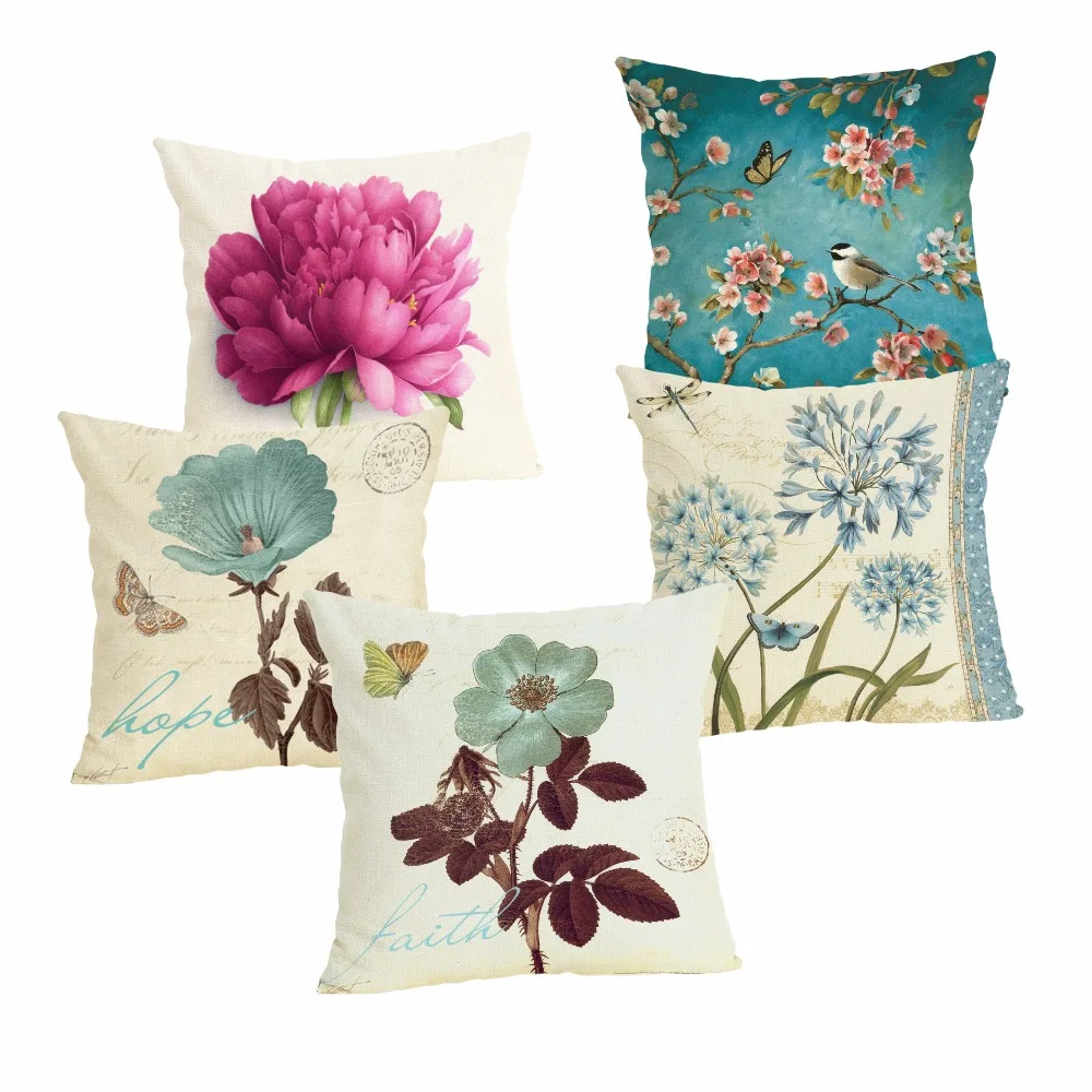 

Flowers Cushion Cover Cotton Linen Pillow Case Cartoon Dog Cushion Case Home Decorative Pillow Cover for Sofa Cojines 43x43cm