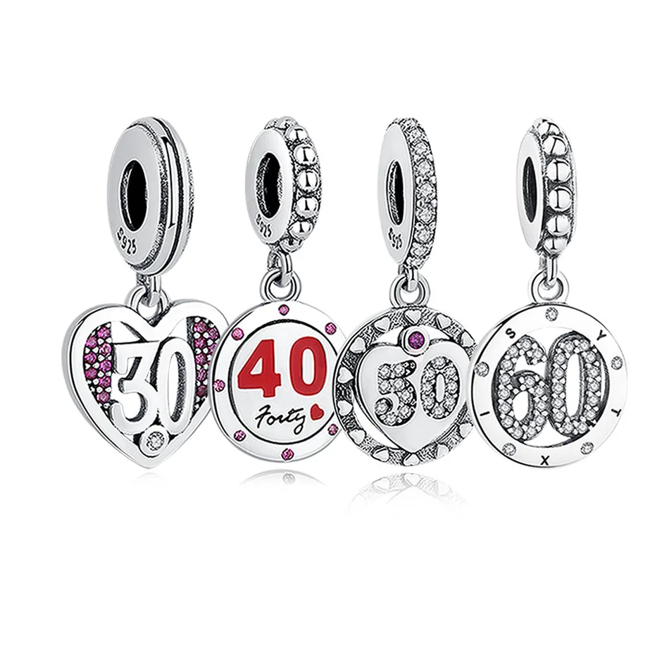 

Years Old 30 40 50 60 Number Lucky Dangle Charm 925 Sterling Silver Beads Fit Original Pandora Bracelet Pendant Jewelry Making