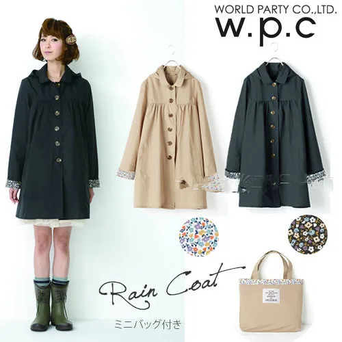2014 Fashion cute Wpc cuff flowerl black/beige raincoat women outdoors