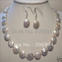 Ювелирные изделия комплект 11- 13 мм монета белый пресной воды жемчуг ожерелье