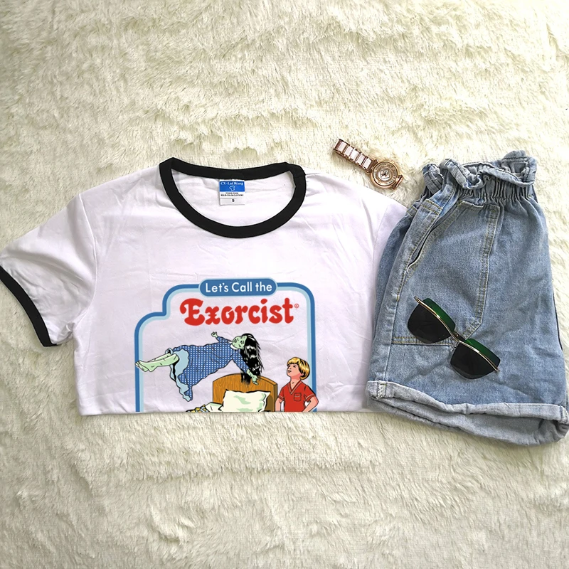 Hillbilly Harajuku T-shirts Women 80s 90s Let's Call The Exorcist Funny Hot Sale T Shirts Red Neck Polyester & Spandex Soft Tees Hillbilly Harajuku T-shirts Women 80s 90s Let's Call The Exorcist Funny Hot Sale T Shirts Red Neck Polyester & Spandex Soft Tees