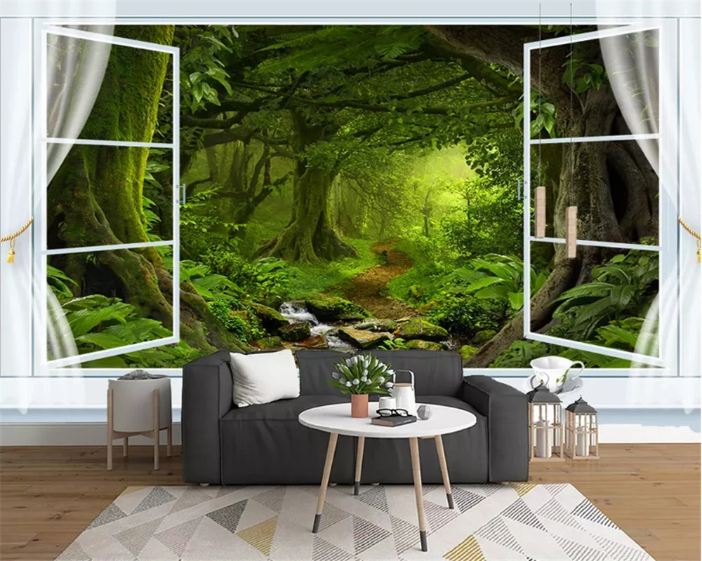 

beibehang Modern leisure green tree forest waterfall landscape tool wall background custom fashion papel de parede 3d wallpaper