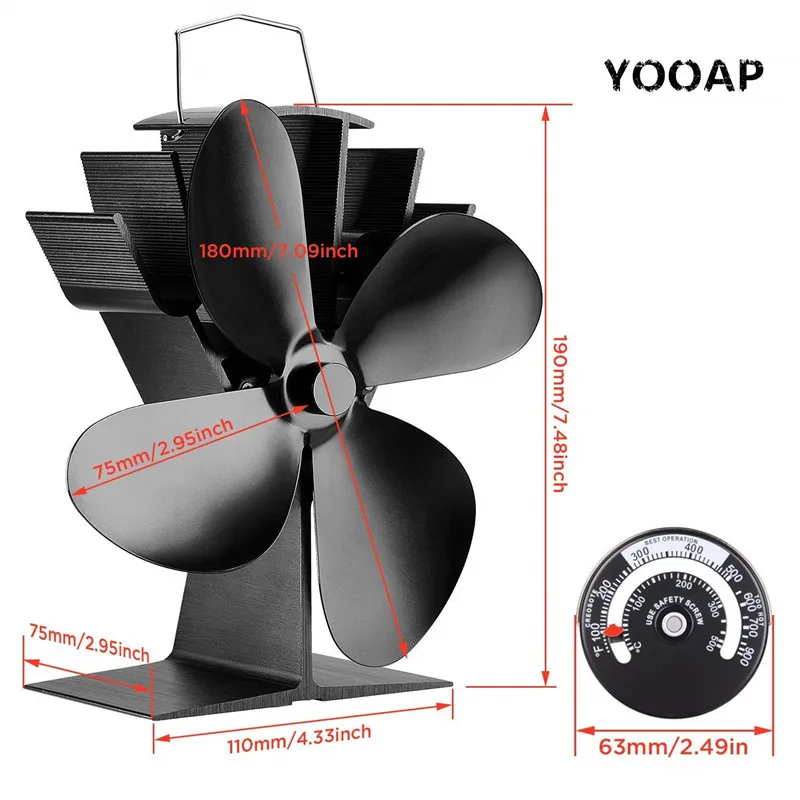 Профессиональный набор инструментов для камина, вентилятор с 4 лопастями и термометр для камина, бесшумная работа, экологический вентилятор для плиты