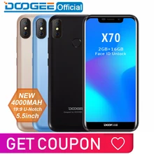 DOOGEE X70 смартфон 5,5 ''u-образная 19:9 MTK6580 четырехъядерный 2 Гб ОЗУ 16 Гб ПЗУ Двойная камера 8,0 МП Android 8,1 4000 мАч