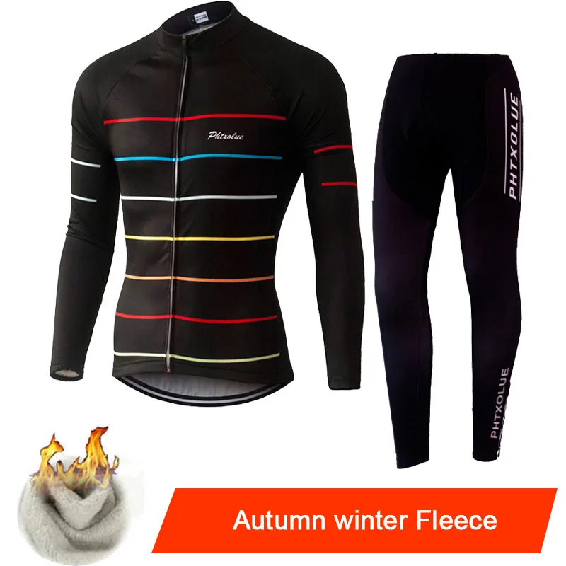 Phtxolue, осенне-зимняя теплая флисовая велосипедная одежда, длинные комплекты, одежда для велосипеда, весна-лето, велосипедные майки, комплекты QY071 - Цвет: Autumn Winter Fleece