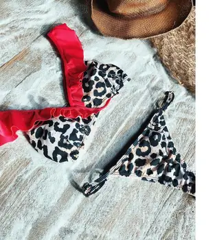 

2019 Sexy Leopard Ruffled Design Swimwear Bikini Set High Elasticity Swimming Suit Women Beachwear Swimsuit