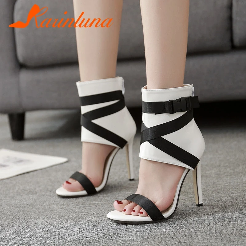 

KARINLUNA Brand New Belt Buckle Mixed Colors Zip Thin High Heels Shoes Woman Casual Party Sexy Summer Sandals Big Size 35-43