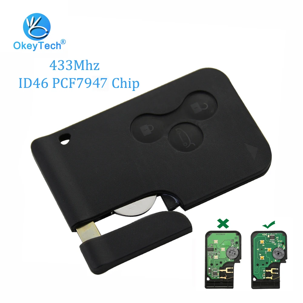 Economici OkeyTech 3 Pulsante 433Mhz ID46 PCF7947 Chip con Di Emergenza Insert Lama Smart Chiave A Distanza Per Renault Megane Scenic 2003 2008 di Carta