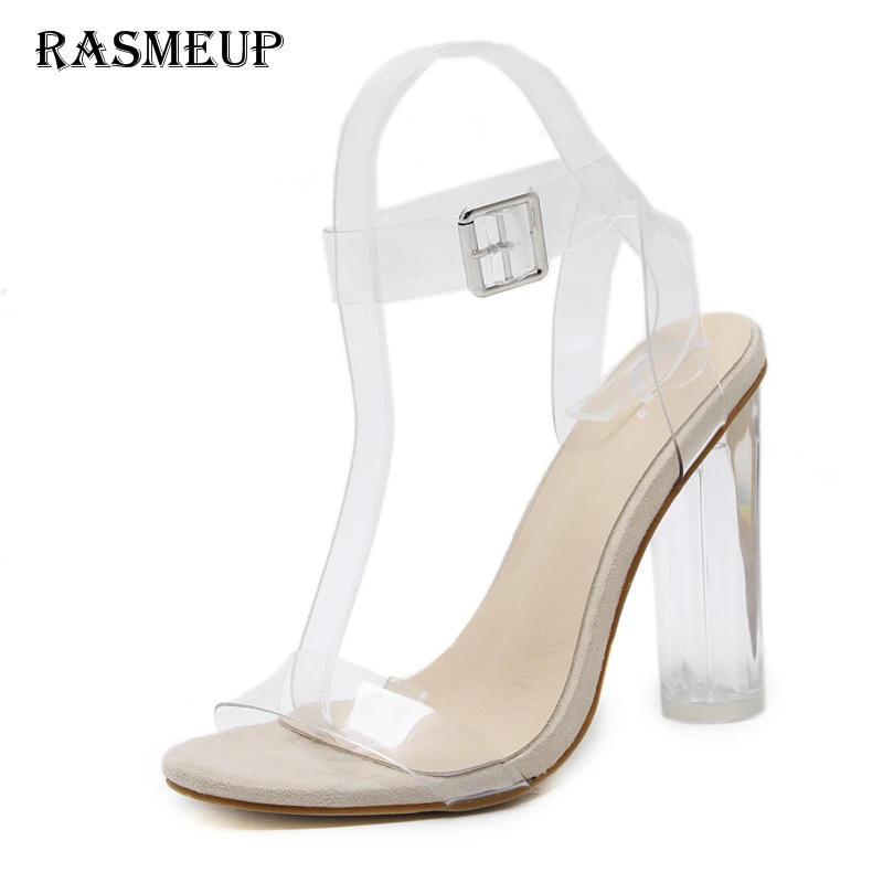 

RASMEUP PVC Clear Women's High Heel Jelly Sandals Fashion Woman Ankle Strap Transparent Perspex Shoes Women Open Toe Sandals