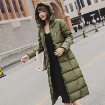 

Women X-Long Parkas Plus Size M-6XL Wateproof Windproof Winter Coat Women Solid Color Slim Hooded Jacket Coat Abrigo Mujer C4957