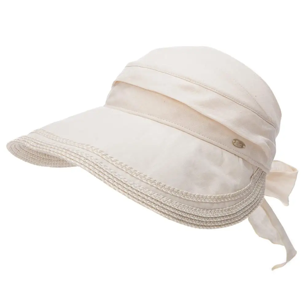 FANCET женские летние солнцезащитные шляпы с козырьком и широкими полями, складывающиеся льняные UPF50+ УФ шапки, регулируемые модные с бантом, модные 89326 - Цвет: Beige