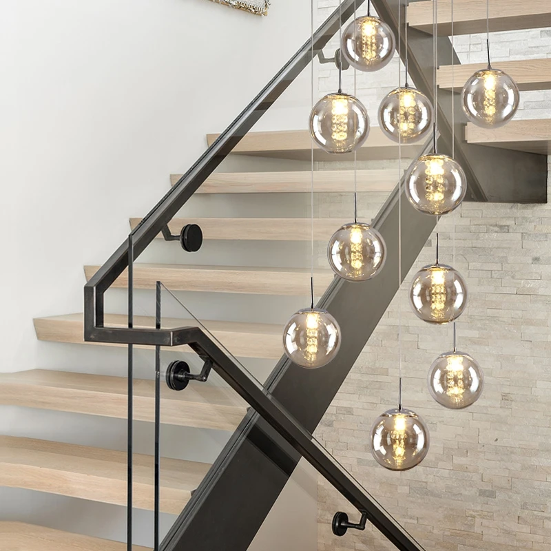 XL 1-5 м стеклянные шаровые подвесные светильники для лестницы, черный шар, лампа, спиральная Подвесная лампа G4, лестничная светодиодная Люстра для отеля, лестничная площадка, лампы