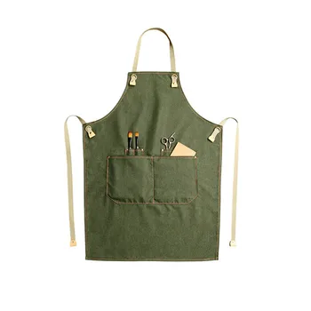 

Denim Kitchen Cooking Apron with Adjustable Cotton Strap Large Pockets Blue Barista Men and Women Homewear