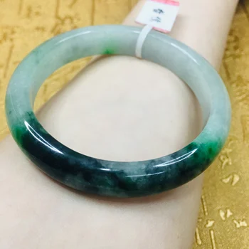 

Send A certificate natural Jadeite bracelets carved light green + black chicken species 54-61mm female bracelets jewelry gifts