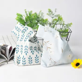 

Japanese Style Handbags Plant Pattern Knot Wrist Bag Grid Handmade Square Bag Portable Tote Bags Coin Purse Key Small Bag