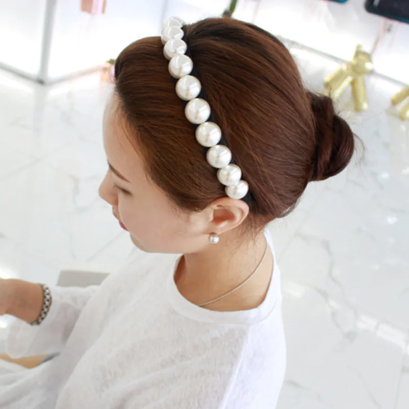 

Haimeikang Fashion Luxury Big Small Pearl Headband Bezel for Women Hair Band Girls Hairbands Party Pearl Girls Hair Accessories