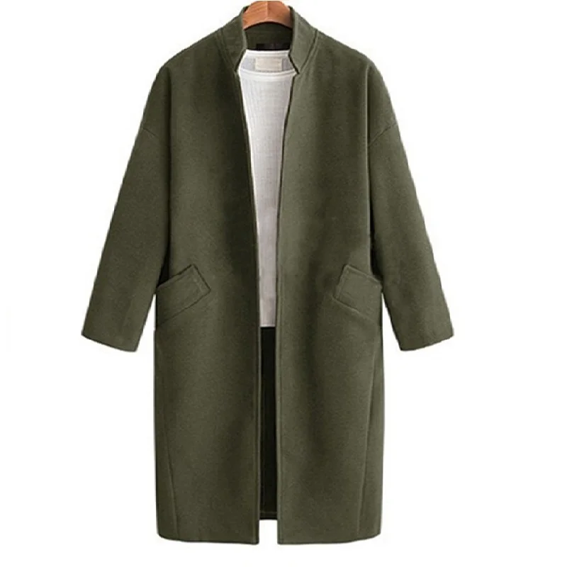 Новые осенне-зимние женские пальто Vestidos, модные, размера плюс, тонкие, со стоячим воротником, одноцветные, офисные, шерстяные, для женщин, большая верхняя одежда - Цвет: army green