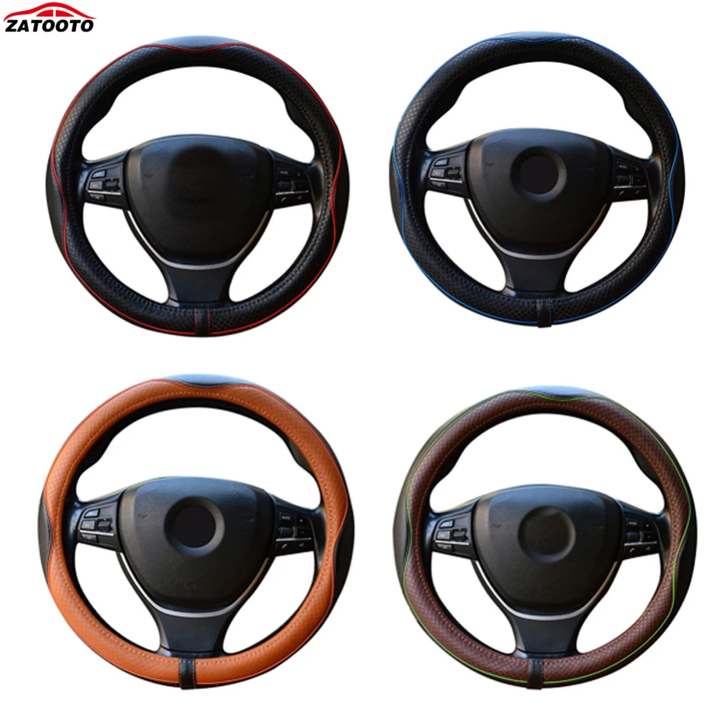 Image 2016 New Genuine Leather Car Steering Wheel Cover Luxury  Breathable  Antiskid Blue Red Car Accessories