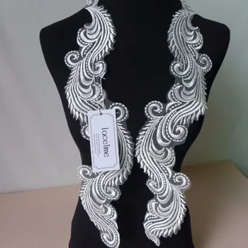 

One Pair Ivory White Floral Lace Collar Fabric Trim DIY Embroidery Lace Fabric Neckline Applique Sewing Craft