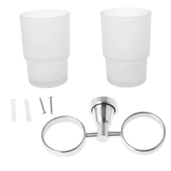 

Durable Wall Mounted Double Cup Holder Glass Rack Bathroom Washing Accessories