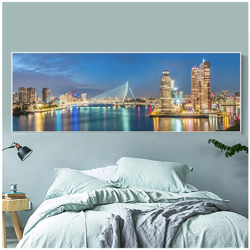 Custom Foto Volledige Vierkante Ronde Boor 5D Diy Diamant Schilderen Rotterdam Skyline Diamant Borduurwerk Kruissteek Thuis DecorZP-2002