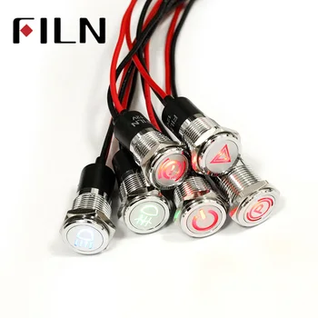 

FILN 14mm panel hole car applicancance led red yellow white blue green 6v 24v 110v 220v 12v led indicator light with 20cm cable