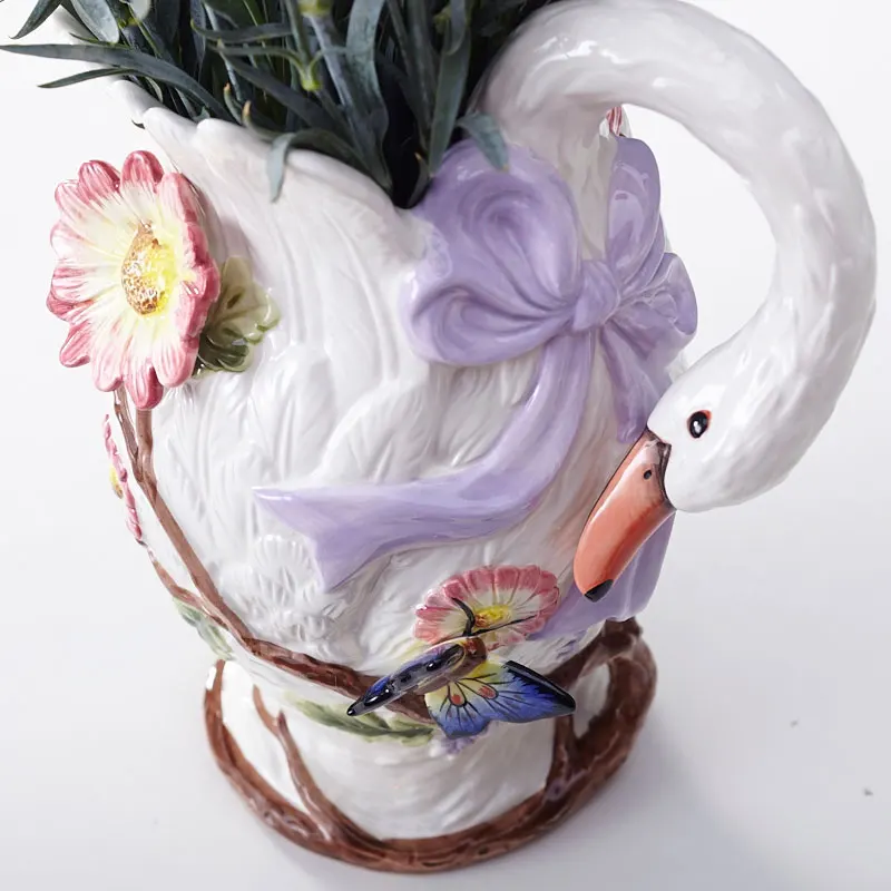 Превосходная скульптура в виде лебеди, ваза для цветов, декоративная керамическая Бабочка для хранения, домашняя посуда, украшение, искусство и ремесло, настоящий интерьер