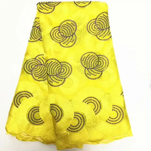 

5 Yards/pc Wonderful yellow african cotton fabric and black embroidery swiss voile lace for clothes BC141-1