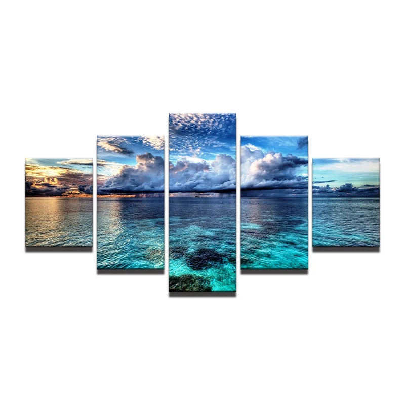 HD Printed Painting Canvas Kids Room Decor Framework 5 pieces blue sky and white clouds Seascape Poster Modular Picture