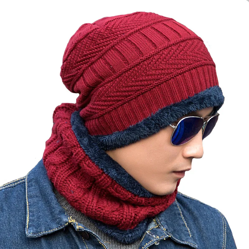 Men's HAT Knit Casual Aault Cap Neck Warmer winter Hats Scarf Winter