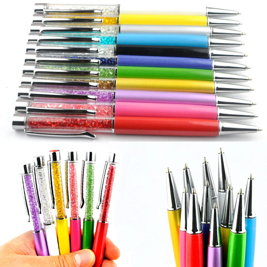

100 pcs/Lot 11 colors Crystal Ballpoint pen diamond Stationery ballpen Office school Promotion gift ring pendant beads nacklace