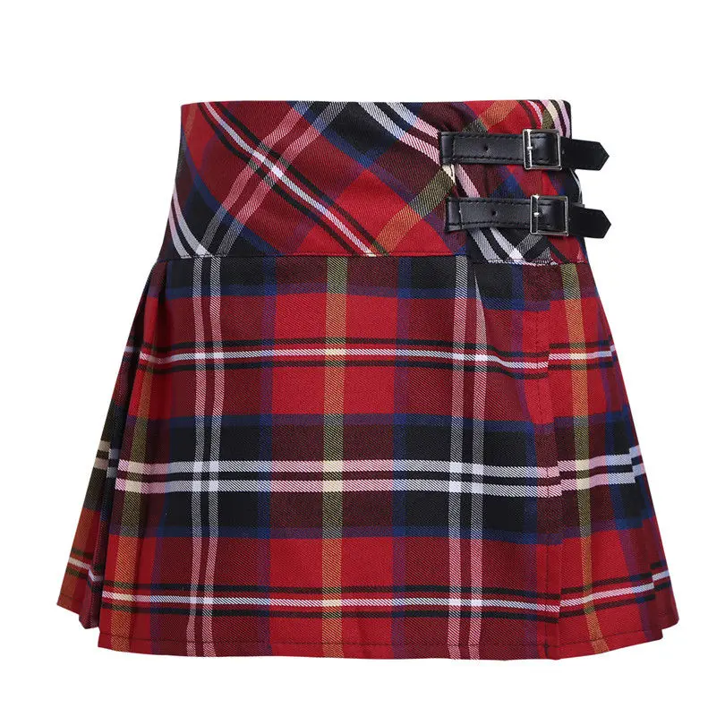 IEFiEL/Детская плиссированная трапециевидная клетчатая юбка с разрезом сбоку для девочек; клетчатая юбка в клетку с пряжкой из искусственной кожи; Vestidos Infantil; юбка