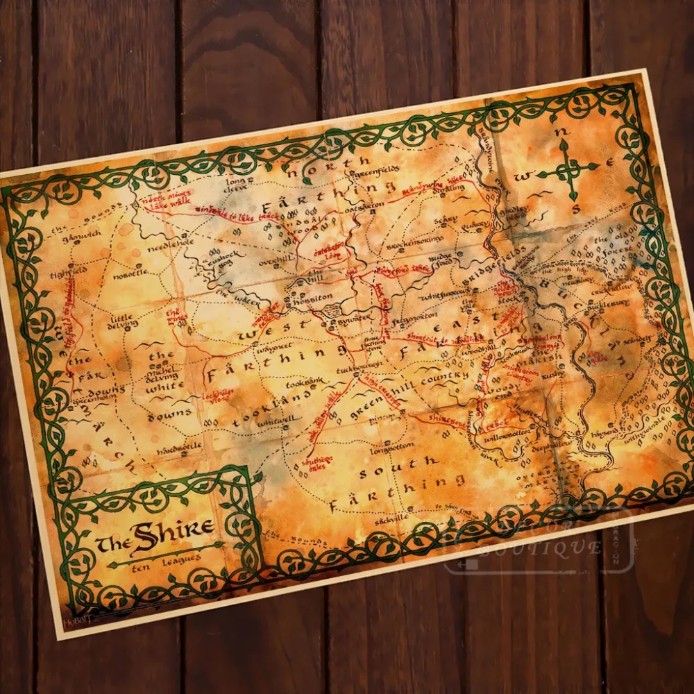 The Shire South Farthing Map Classic Vintage Retro Kraft Decorative