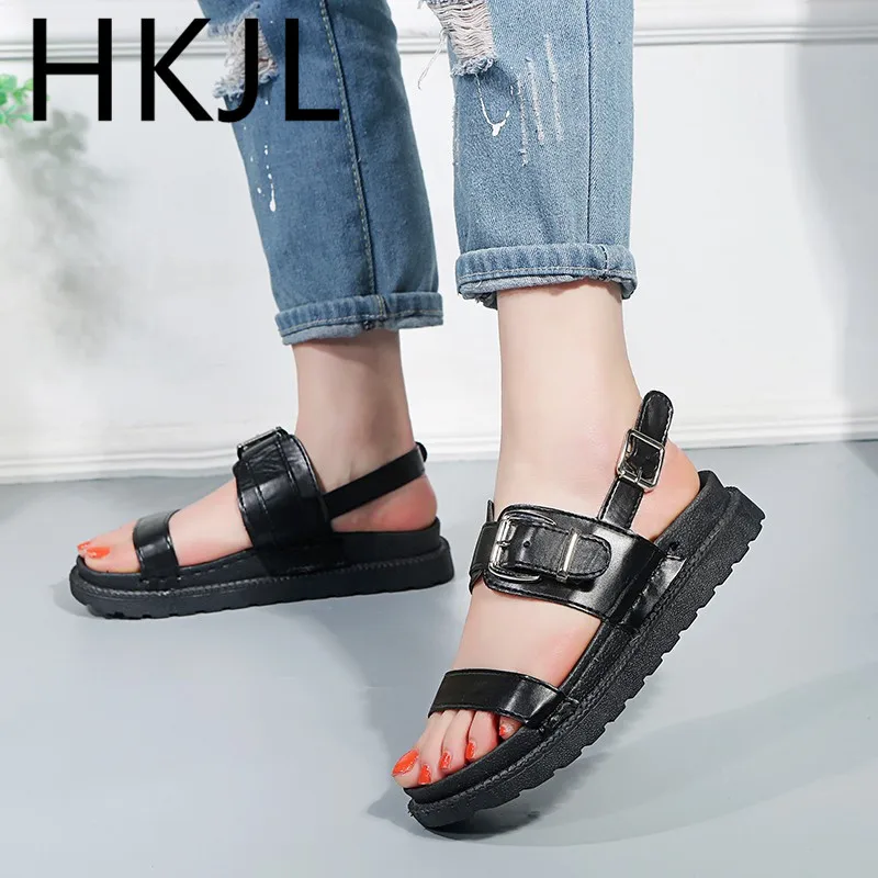 

HKJL Korean version of sandals female students summer 2019 new thick bottom belt buckle open toe muffin bottom sandals A831