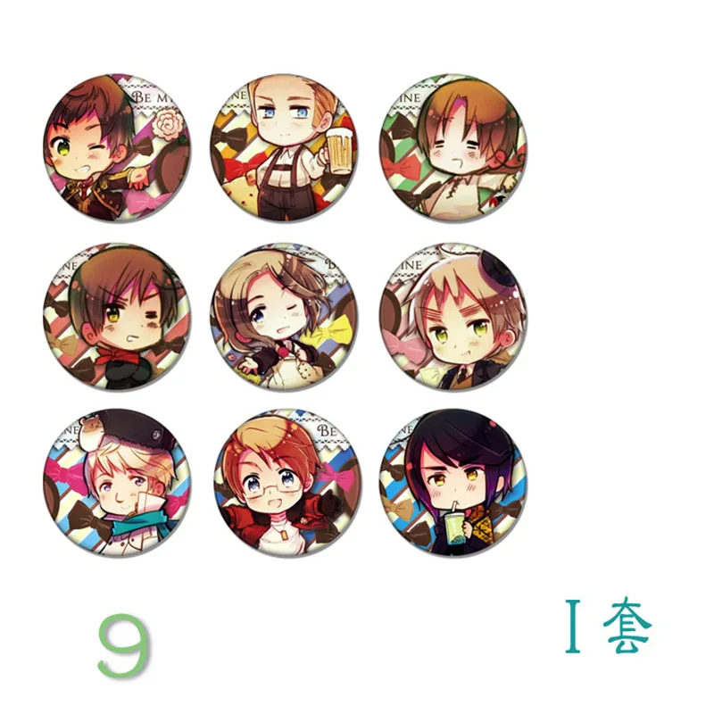 9 шт./компл. 58 мм аниме оси силы Hetalia APH Broochpin итальянская Франция все страны цифры