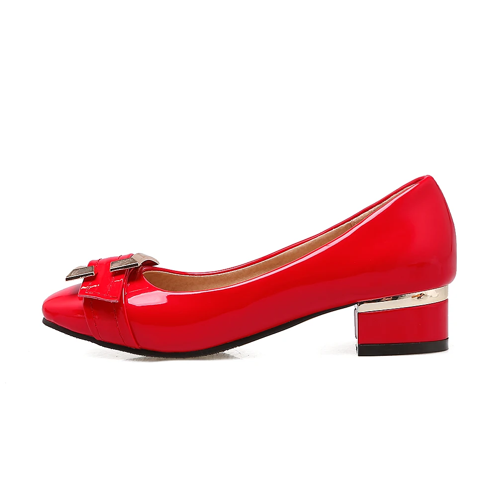 BONJOMARISA/большие размеры 32-48; женские туфли-лодочки с пряжкой на заказ женские красные туфли-лодочки с квадратным носком на низком массивном каблуке