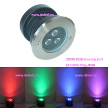 DHL! IP68, хорошее качество 9 W RGB led Встраиваемый светодиодный светильник для бассейна, фонтан со светодиодным освещением, 3X3 Вт RGB 3in1, DS-11S-13-9W-RGB, 12VDC
