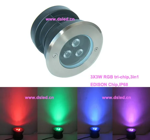

Free shipping by DHL !IP68,good quality 9W RGB recessed LED pool light,LED fountain light,3X3W RGB 3in1,DS-11S-13-9W-RGB,12VDC